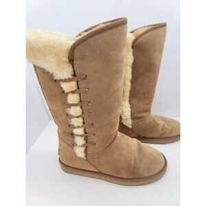 Lamo Essential Boots Chestnut Brown Faux Fur Tall Suede Womens Size 8